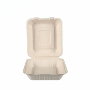 Biofpack,B036,Biodegradable sugarcane bagasse disposable Box,8"*8" Hinged Container,38g,White,200Pcs/box