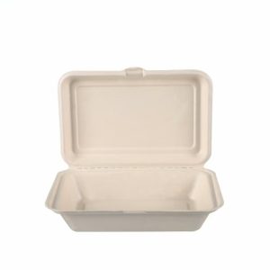 Biofpack,B030,Biodegradable sugarcane bagasse disposable Box,9"*6" Hinged Container,30g,White,500Pcs/box