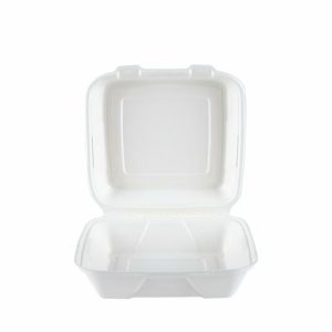 Biofpack,B025,Biodegradable sugarcane bagasse disposable Box,9"*9" Hinged Container,45g,White,250Pcs/box