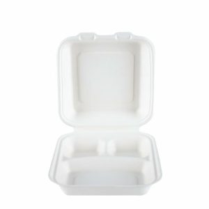 Biofpack,B031,Biodegradable sugarcane bagasse disposable Box,8"*8" 3-C Hinged Container,38g,White,500Pcs/box