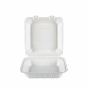 Biofpack,B037,Biodegradable sugarcane bagasse disposable Box,9"*9" Hinged Container,42g,White,200Pcs/box